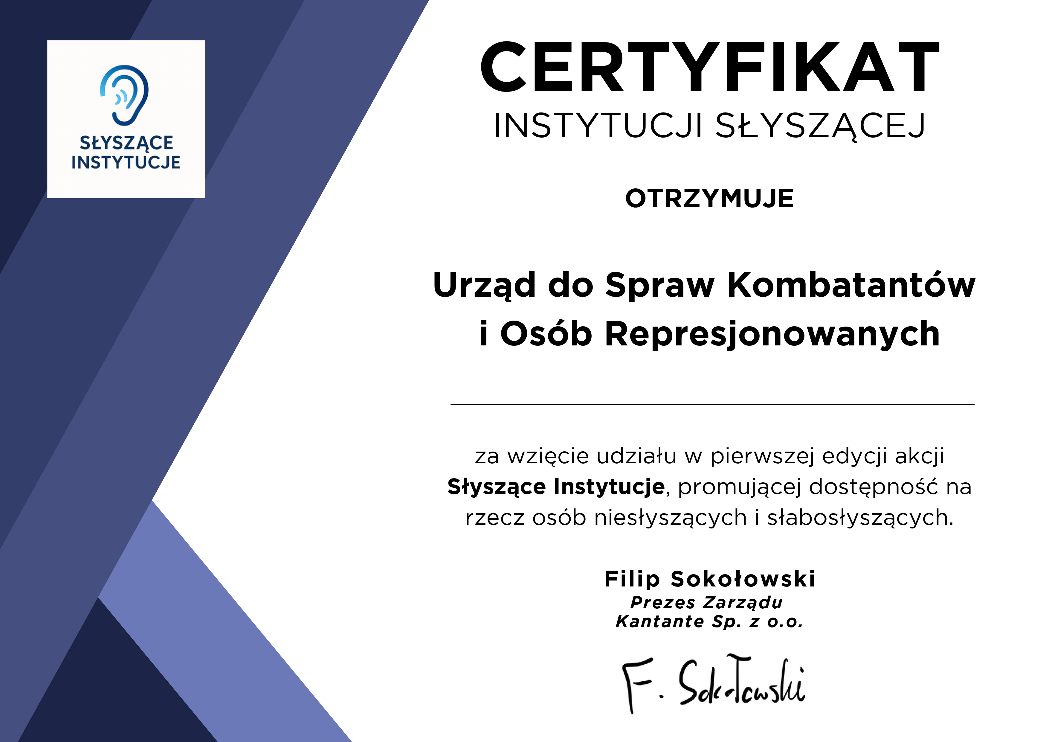 Certyfikat Instytucji Slyszacej